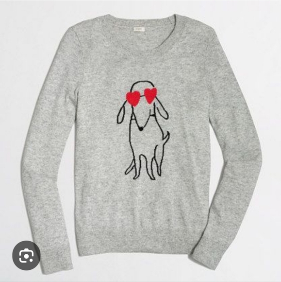 J. Crew Intarsia Dog Heart Light Gray Knit Sweater. Worn ONCE. - Picture 1 of 5